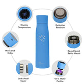 Blue SmartFlask water bottle with smart features